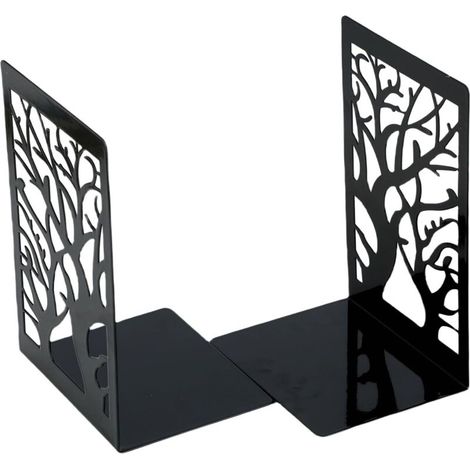 XEPHO 1 paire de serre-livres antidérapants en métal – Lot de 2 pièces, organiseur de livres pour étagères, serre-livres robustes pour bureau, maison, école, bibliothèque – Noir mat (1/4)