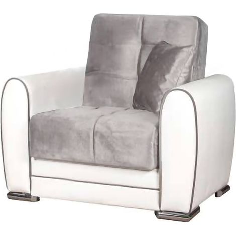 Dmora - Poltrona Attiluccio, Poltrona contenitore da salotto, trasformabile in letto , Poltroncina relax in tessuto imbottito, 97x84h91 cm, Bianco e Grigio Chiaro