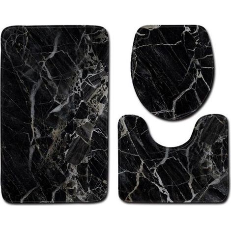 Tapis de Bain,Ensemble tapis de salle de bain pour toilettes, 3 pièces, tapis de salle de bains en marbre noir - Type 50x80cm (1/4)