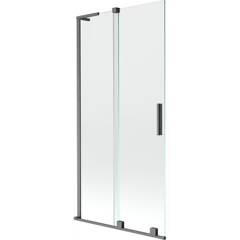 Paroi de baignoire coulissante 2 volets Mexen Velar L 95 x 150 cm, transparente, gris fusil brossé - 896-095-003-01-66 (1/2)