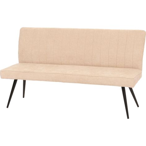 Sitzbank HHG-187, Esszimmerbank Bank Polsterbank, Rückenlehne Stoff/Textil Chenille Metall 160cm creme-beige