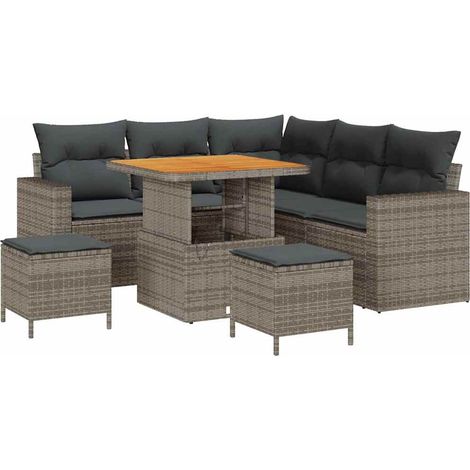 Maison Exclusive - Set Divano da Giardino 9 pz 6-Numero di posti Grigio polyrattan (1/5)