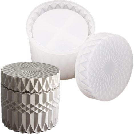 Moule en silicone côtelé rétro – Pot de fleurs en béton avec couvercle, jardinière pour plantes succulentes, boîte de rangement – Pour ciment et résine (1/5)