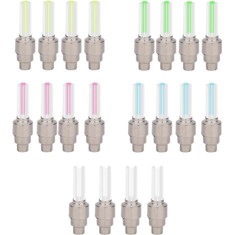 20 LED clignotantes pour bouchons de valve de pneu - Convient aux feux de roue de voiture, vélo, moto (4 rouges, 4 jaunes, 4 bleues, 4 vertes, 4 multicolores) (1/4)