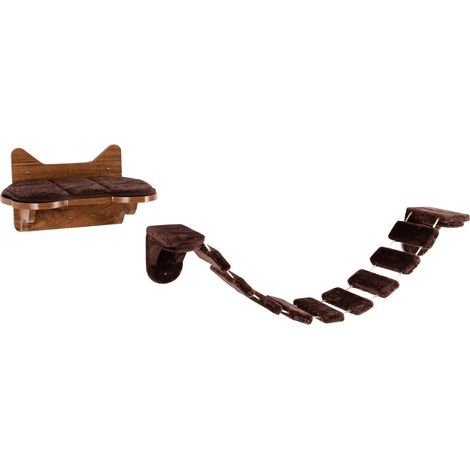Arbre à chat Jouets pour chat Mural en Bois avec Escalier 123 x 20 x 17 cm, Charge max 10KG CW93637 (1/2)