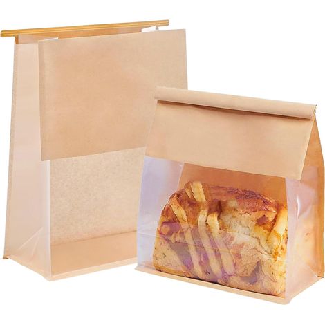 30 Brottüten aus Kraftpapier mit Sichtfenster, 16 x 26 + 13 cm, Bäckereitüten für selbstgemachten Toast mit Verschluss, ölbeständig, Aufbewahrungsbeutel für Lebensmittel zum Backen (braun)