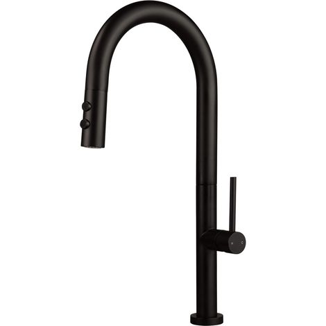 Miscelatore cucina in acciaio con bocca estraibile e 2 flussi finitura nero - Olfio