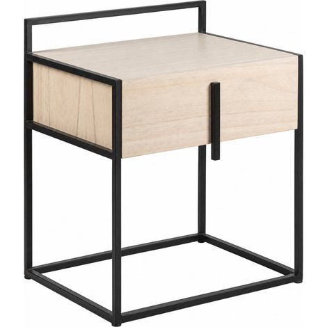 Table de chevet en cèdre et métal - naturel et noir (1/5)