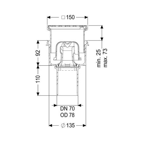 Siphon de sol/plafond Ecoguss DN 70, vertical, à grille perforée