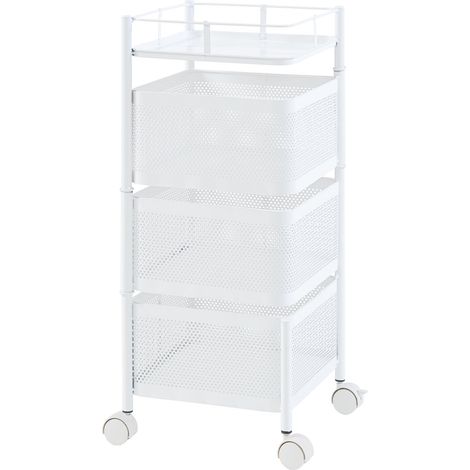 Chariot de service desserte cuisine salon meuble de rangement à 3 niveaux 65 x 27 x 27 cm acier blanc (1/5)