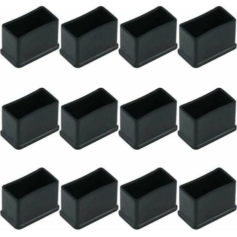Kit de 12 embouts de protection en feutre caoutchouté rectangulaires pour pieds de table et chaise – Noir, 15 × 30 mm