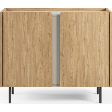 Buffet 2 portes décor chêne et vert 100 cm - Ingo