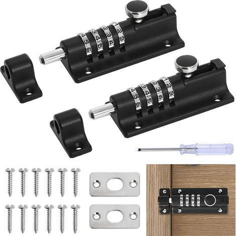 Loquet de Verrouillage à Combinaison 2 Pièces Verrou de Porte Combinaison à 4 Chiffres, 120mm Verrou de Porte à Code pour Hangar/Jardin/Garage/Coffre (Noir) (1/5)
