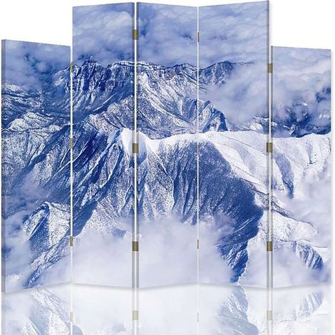 Paravent Montagnes Enneigées et Ciel Nuageux Déco - 180 x 180 cm - 2 faces R° V° + rotation 360°