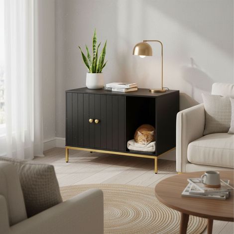 Katzenstreuschrank, Holzoptik, Metallrahmen, 2-türig