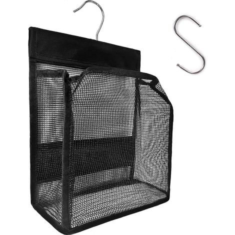 Hängende Aufbewahrungstasche mit Clip, Hängekorb mit Clip für Dusche, Waschküche, Badezimmer, Balkon, für drinnen und draußen, Schwarz (1/4)