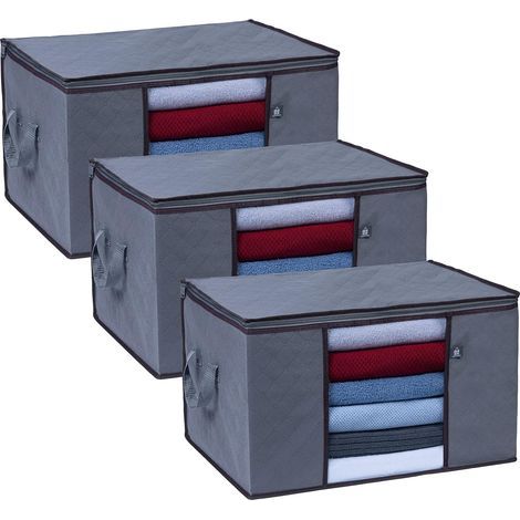 Pack of 3 extra large clothes storage bags - transparent window bag - foldable bag (Grey - 90 Liters) (1/5)