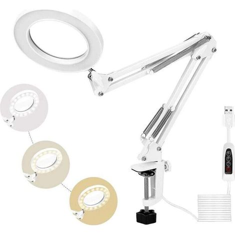 72-LED magnifying lamp, 5x daylight table magnifier with metal clamp, 3 dimmable color modes for repairs, crafts, sewing, reading (white) (1/5)
