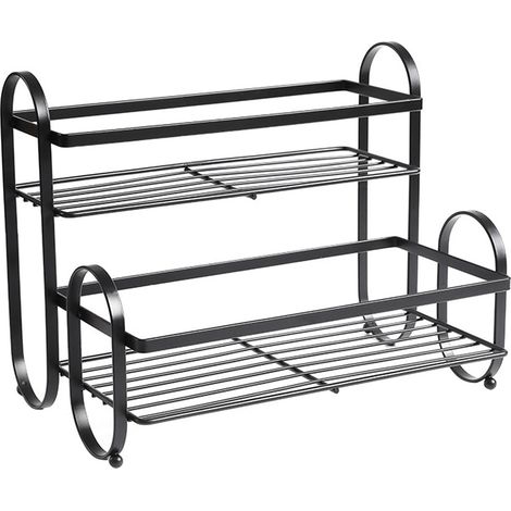 Metal Desktop Storage Rack 2 Tier Prevent Slip Multifunction Metal Iron Spice Rack Organizer for Kitchen Bathroom Black (1/5)