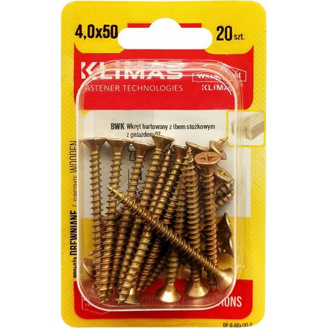 Vis Bois Trempées Klimas, 4 x 50 mm, Tête Fraisée PZ2, Zinguées, Blister 20 Pièces (1/5)