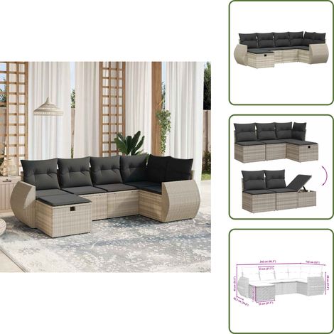 The Living Store 6-tlg. Garten-Sofagarnitur mit Kissen Hellgrau Poly Rattan - Gartensessel (1/5)