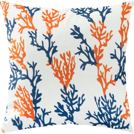 Taie d'oreiller décorative 43x43 cm, tissu velours doux, corail blanc marin (1/2)