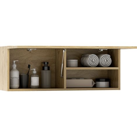 Armario de baño con puerta abatible y estantes, 80x25x30 cm, madera natural. (1/5)