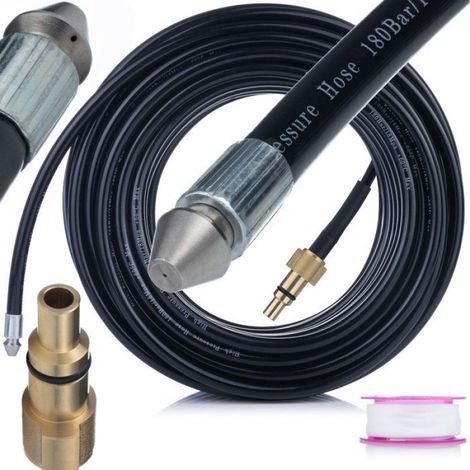 Tuyau De Nettoyage Canalisation - 15 M - 160 Bar - Filetage 1/4 Pouces - Buse 1+3 (1/5)