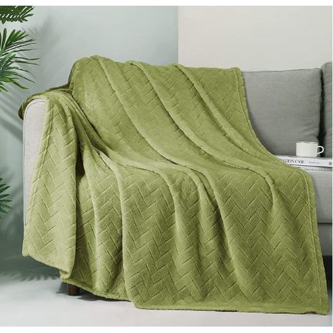 Couverture en polaire en peluche ,couverture de canapé taille queen, couverture décorative douce et moelleuse pour canapé- confortable et légère,Gris vert, 127x152 cm (1/5)