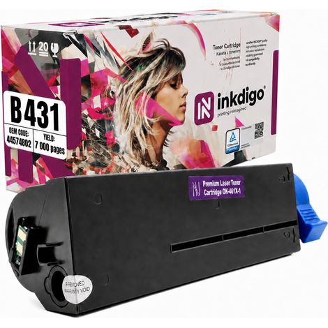 Toner Inkdigo 4457480 compatible avec les imprimantes OKI B431D, MB461, B431DN et B431DNplus, certifié TÜV. (1/5)