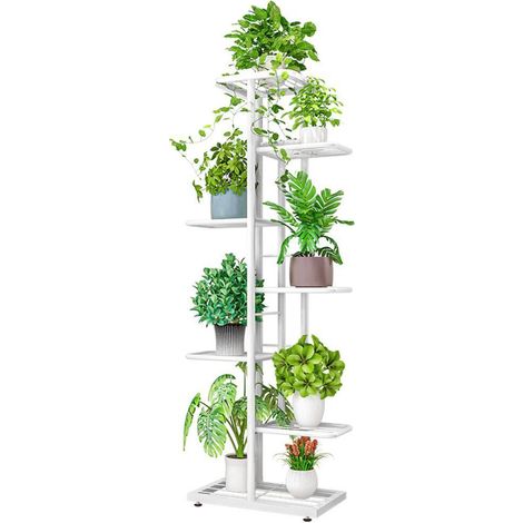 Étagère à Fleurs Fer Forgé - Porte Plante Intérieur Extérieur avec 4 Niveaux Echelle Escalier Pour Jardin Balcon Terrasse,41x22x126cm,blanc (1/5)