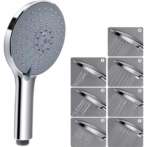 Pommeau de douche à main chromé ABS à 7 jets, haute pression et grand panneau (1/5)
