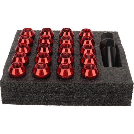 22 pièces écrous de roue coniques avec clé à douille alliage acier universel forgé remplacement verrou pour TOYOTA rouge M12x1.5 (1/5)