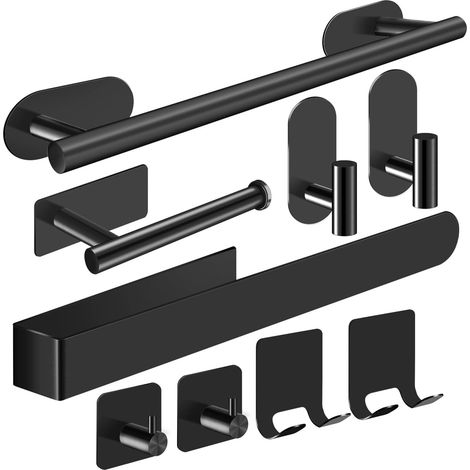 Porte Serviette Salle de Bain, 9PCS Accessoire Noir (1/5)