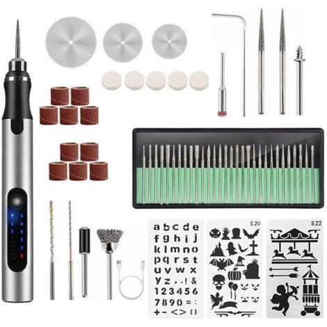 Stylo de gravure électrique USB kit d'outils de gravure rechargeable, mini outil de gravure, bijoux verre plastique Bois Métal portable rotatif machine de gravure-Chrom (1/5)