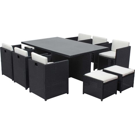 Conjunto de muebles de jardín 10 plazas negro/blanco + funda protectora MIAMI (1/3)