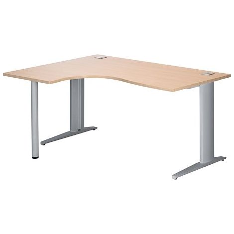 Bureau compact chêne clair L 160 cm retour à gauche piètement métal Plus aluminium Essens - Maxiburo