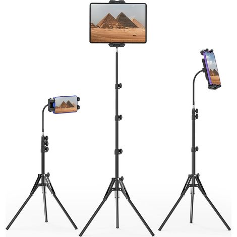 Support pour Tablette, Réglable en Hauteur Jusqu'à 175cm Trépied pour Tablettes, Support de Tablette avec Col de Cygne, Trépied pour iPad Pro/Air/Mini 4.7"-13.5" Tablettes. (1/5)