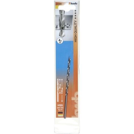 Broca helicoidal kwb 217040 4 mm longitud 119 mm