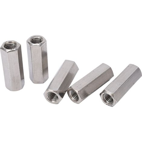 Lot de 5 écrous de raccord hexagonal argent M12 x 1.75-19-L55mm en acier inoxydable 304 résistant à la corrosion durable pour tige filetée (1/5)