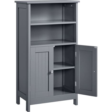 Yaheetech Mobile da Bagno Armadietto da Terra Autoportante Mobiletto da Pavimento con 2 Ante Ripiano Regolabile Armadio D'archivio Multiuso da Soggiorno Cucina 50 x 30 x 92,5 cm Grigio Scuro