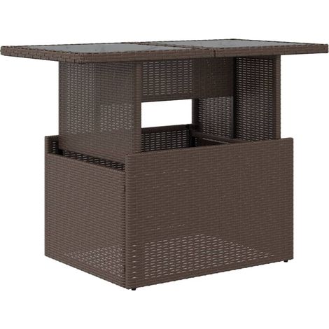 Vidaxl – Table de jardin en poly rotin marron 100x55x73 cm – Dessus en verre trempé – Résistante aux UV – Pieds réglables en plastique