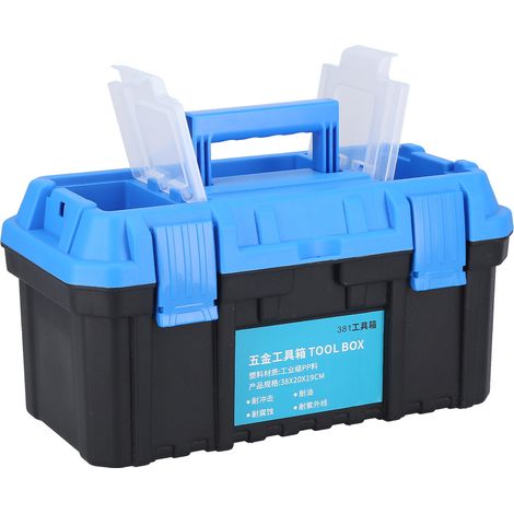 Coffre à outils PP plastique portable caisse rangement pièces étanche double étage mallette électricien 38,1 cm (1/5)
