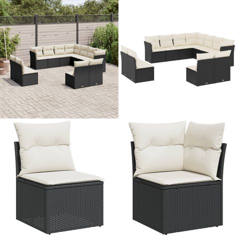 Salon de jardin 11 pcs avec coussins noir résine tressée - Salon De Jardin - Canapé Extérieur - Meuble De Jardin - Ensemble Salon De Jardin - Mobilier De Jardin - Home & Living (1/5)