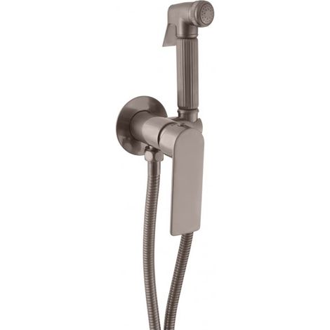 Mitigeur bidet mural NIL en laiton métal gris brossé avec arrêt sur la douchette (1/2)