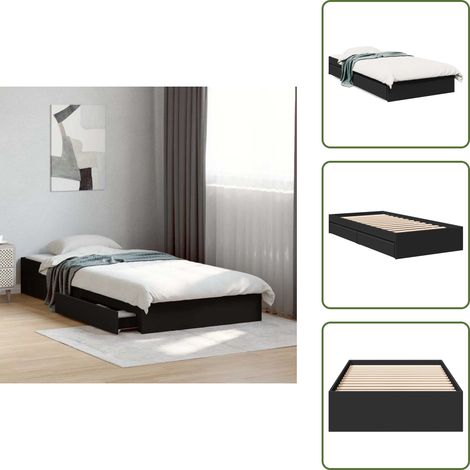 Cadre de lit avec tiroirs sans matelas noir 75x190 cm - Cadre De Lit - Lit Double - Lit Avec Tiroirs - Meuble De Chambre - Literie (1/5)