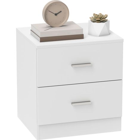 Table de Chevet 2 Tiroirs Table de Nuit avec Poignées en Aluminium pour Chambre à Coucher Blanc 45 x 39,5 x 49 cm (1/5)