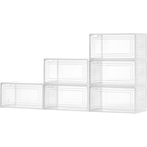 Mophorn Stapelbare Schuhaufbewahrungsboxen (6 Stück) für Schuhe bis US-Größe 13, Organizer aus PP/PET mit magnetischer Tür zur Lagerung von High Heels, Stiefeln und Hüten, transparent Weiß