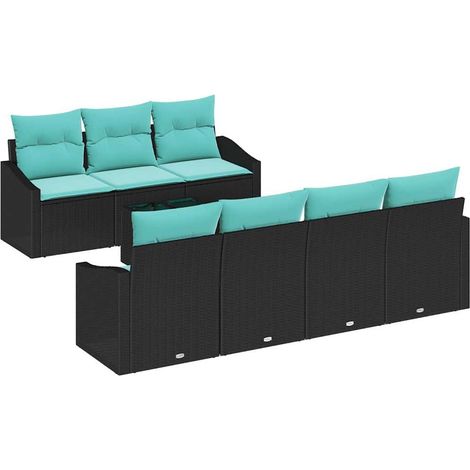 Sofa Set with Cushion 8 pcs Black and Turquiose Poly Rattan vidaXL (1/5)