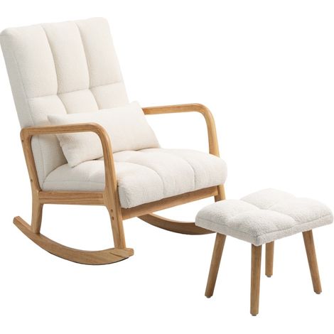 CHICFURN Sedia a dondolo con poggiapiedi 64,5 x 82 x 99 cm in legno bianco (1/5)